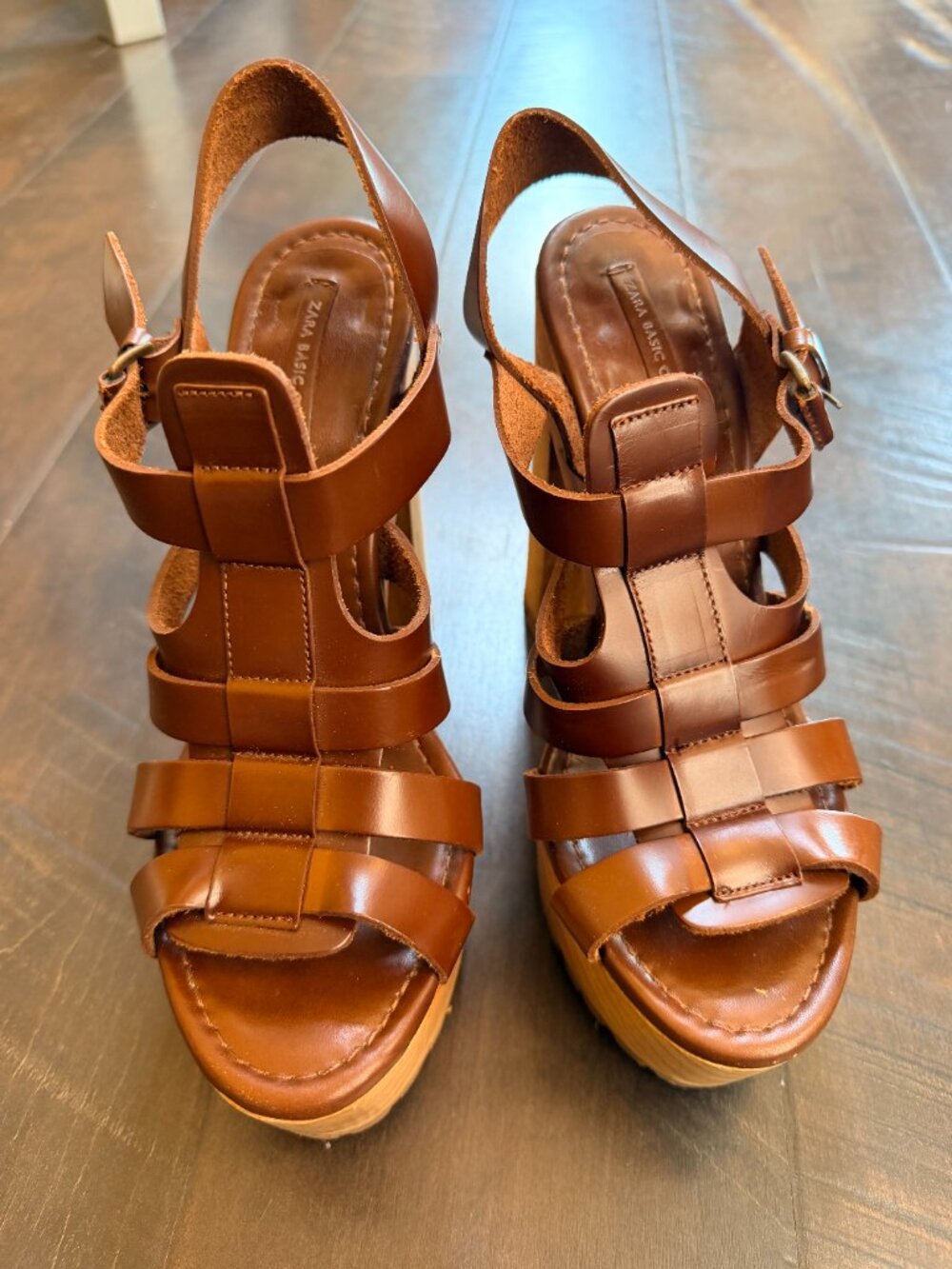 Women Zara Collection Brown Strapped Leather Sandals Size 8 - Picture 8 of 13